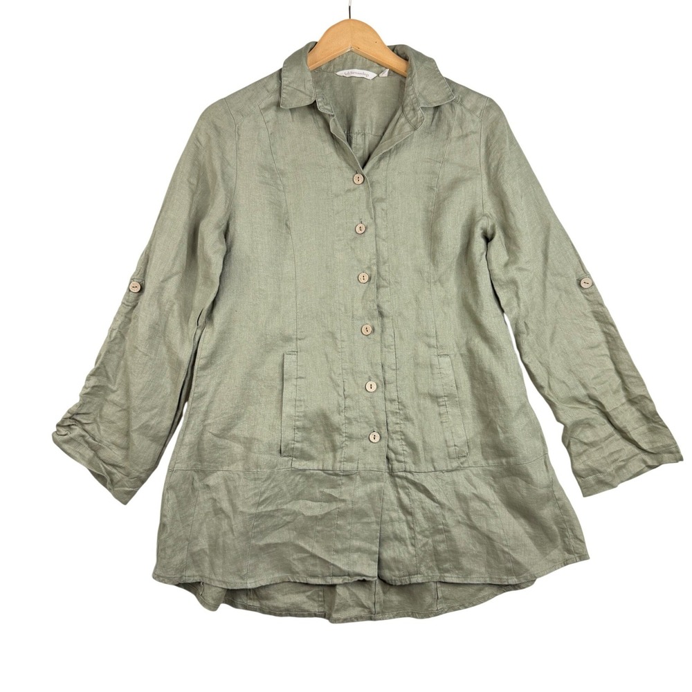 Soft Surroundings Island Breeze Lagenlook Hi-Low Hem Linen Tunic size XS Green